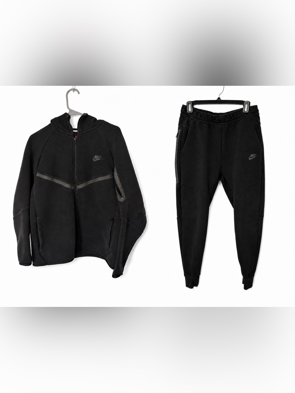 2 Pc Nike Tek Track Suit- Black Hooded Tech Fleece Jacket and Joggers